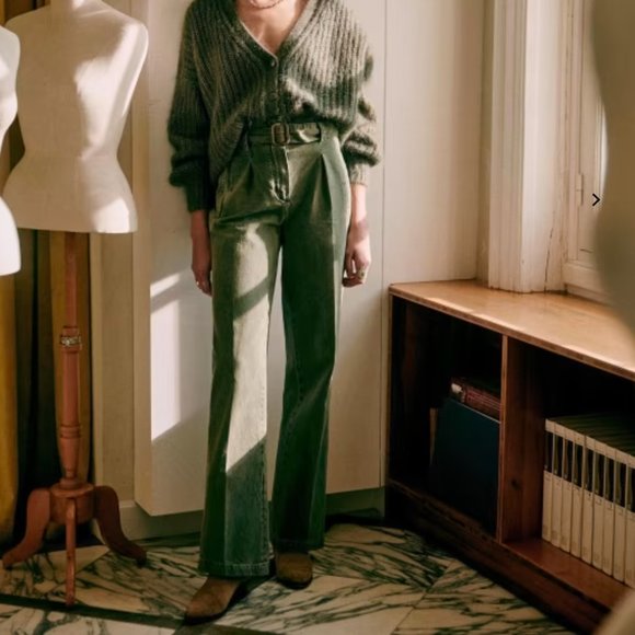 Sezane Pants - Sézane Olivier Trousers - Olive Green, Size 2 (34)